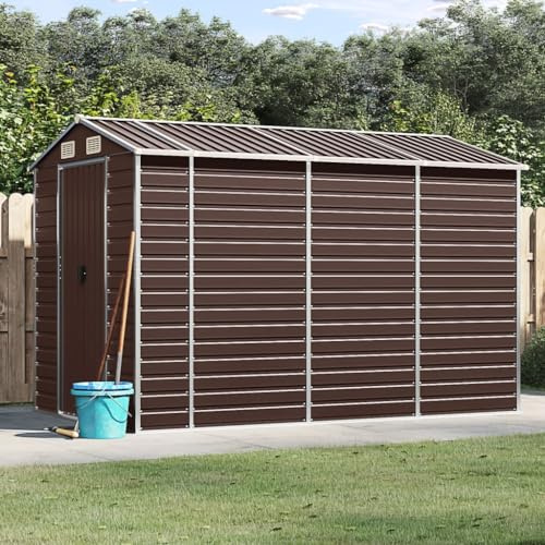IKAYAA Cobertizo de Jardín Exterior 191 x 300 x 198 cm Caseta de Jardín Metálica con 2 Puertas Corredizas y 4 Ventanas para Almacenamiento de Herramientas Marrón
