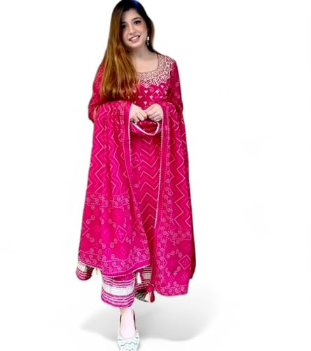 RangMahal Anarkali Kurti con pantaloni e Dupatta set da donna, Rosa, XX-Large