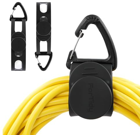 ForTidy Förlängningssladd förvaringsrem med karbinhakar, 40 cm verktygskabelband för kabel- eller trädgårdsslangorganisation på verkstad, garage, trädgård, husbil och båt (svart, 2 st)
