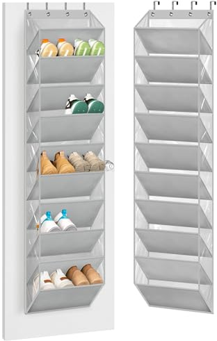 MISSLO 10 Tier Over the Door Shoe Organizer Hanging Shoe Rack Clear Deep Pockets Large Shoe Storage Back of Door, Fit 20 Pairs Shoe Holder Hanger for Sneakers, Boots (Grey)