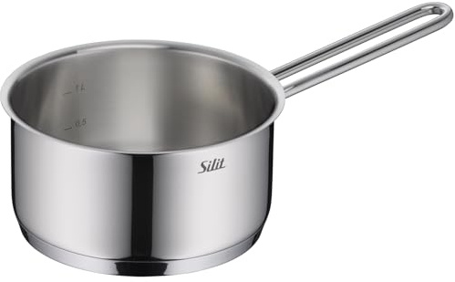 Silit Extra Cook, Stielkasserolle 16 cm, Innenskalierung, breiter Schüttrand, hochwertiger, spülmaschinenfester Crominox-Edelstahl, Milchtopf,optimale Wärmeverteilung und -speicherung, Induktion