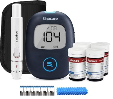 Sinocare Safe AQ Air Glucometro Intelligente, Misuratore di Glicemia Bluetooth con App, Senza Codice, Alta Precisione, Ideale per il Monitoraggio Quotidiano a Casa, Kit con 100 Strisce+100 Lancette