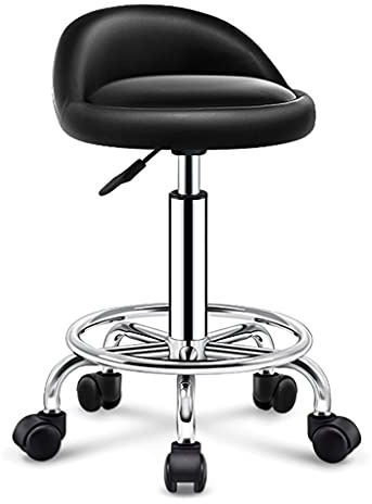 Tabouret à roulettes réglable avec dossier et roulettes - Siège confortable et robuste en émulsion - Idéal pour salon de beauté, spa, tatouage, beauté - Design pivotant polyvalent