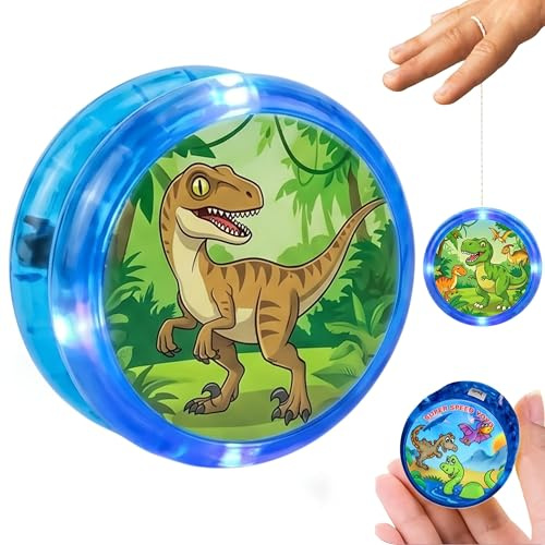 Light Up Yoyo Blue Dinosaur Design Automatic Return Yo-Yo Kids Beginners Players High Speed Plastic bearing Entertaining Professional Loop Yo yo String Tricks Party Favors Adult Boys Girls – 5.5cm