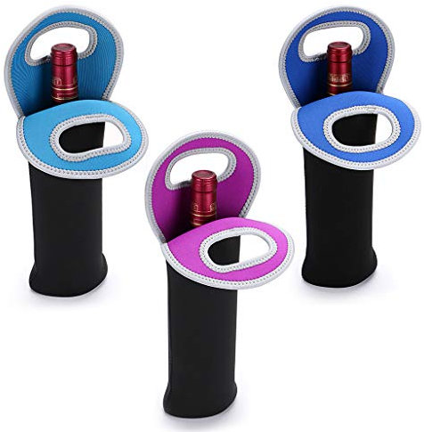Hipiwe Wine Carrier Tote Bag Portable Neoprene Wine Bottle Holder, Set of 3