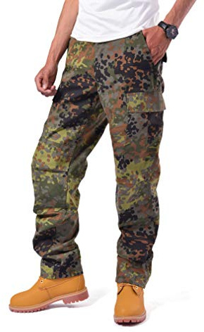 BACKBONE Mens Fashion Bright Camouflage Cargo Pants Military Combat Style BDU Pants (L, German Camo -Ripstop)