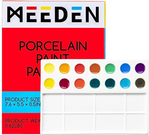 MEEDEN Paleta de pintura de artista de cerámica, paleta de acuarela de porcelana, 7.6 x 5.5 pulgadas, bandeja de mezcla de cerámica de 22 pozos para pintura de acuarela Gouache