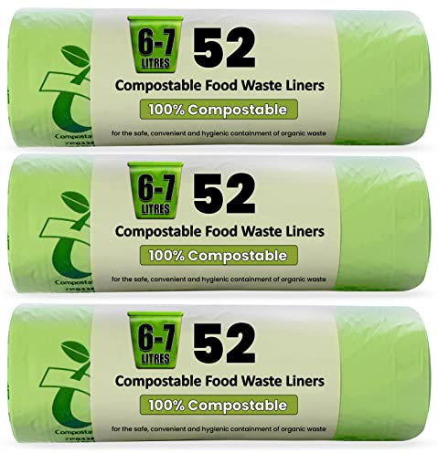 Haya Home, sacchetti biodegradabili per rifiuti alimentari, da 6 a 7 l, ecologici, 156, extra spessi, resistenti e a prova di perdite, 100% amido di mais, senza plastica, completamente conformi alle