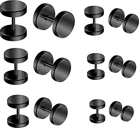 Briana Williams 6-8 Coppie Nero Finti Piercing per Cerchio Orecchini Uomo Finto Dilatatore Fake Plug Falso Tunnel Acciaio Inossidabile 4-14mm