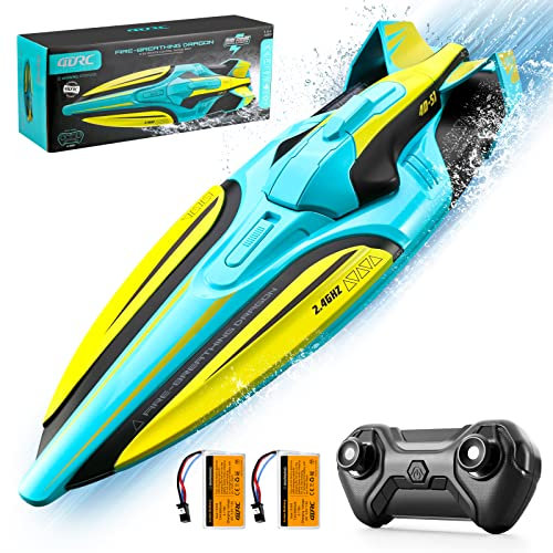 4DRC S1 RC Boot für Erwachsene und Kinder, 2,4Ghz Rennboote für Pools & Seen, 20+ km/h Hochgeschwindigkeits Ferngesteuert Boot mit 2 wiederaufladbaren Batterien，Spielzeug Geschenk für Jungen Mädchen