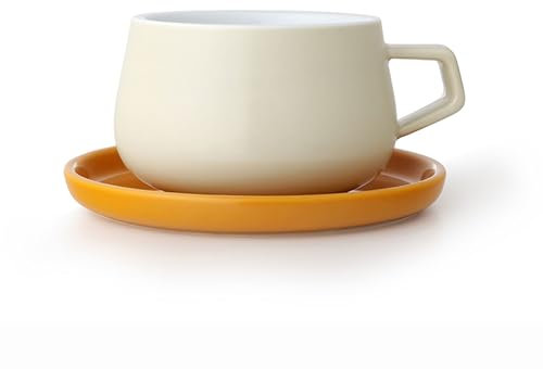 Viva Scandinavia Tazza da caffè in porcellana con piattino e manico, 0,3 l, colore: Crema