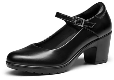 DREAM PAIRS Womens Chunky Low Block Heels Mary Janes Ankle Strap Closed Toe Court Shoes Ladies Comfort Work Pumps Comfy Round Toe Dress Wedding Shoes SDPU2231W,Size 9,Black,SDPU2231W