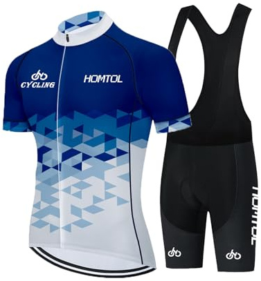 HOMTOL Traje de manga larga para hombres de ciclismo Ropa de montar de manga corta Sudaderas para bicicletas transpirable de secado rápido (FR/ES, Letras, 4XL, Regular, Regular, AzulBlanco)