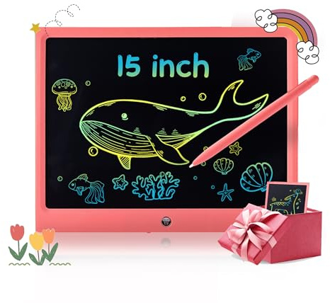 Tableta de Escritura LCD Colores 15 Pulgadas,Pizarra Digital Talla Grande,Pizarra Electrónica para Dibujar Tableta Gráfica Adecuada el Hogar Juguete para Niños/Niñas 3 a 12Años Navidad Regalos -Rosa