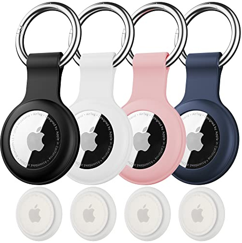För Apple Airtag-hållare, vattentät Air tags-4-pack nyckelring, AirTags-fodral med mjuk silikonnyckelring, anti-rep, stötsäker Air Tag-hållare för bagage, nycklar, hundhalsband
