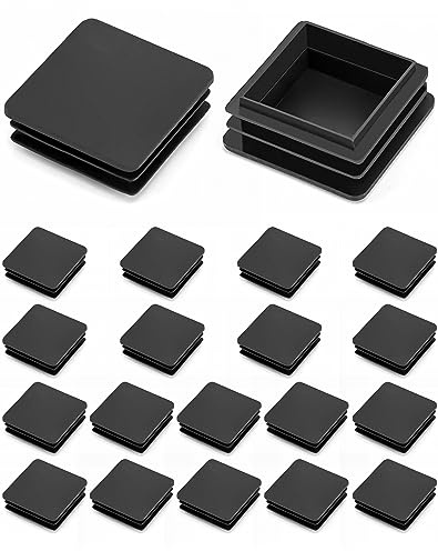 QWORK® Lamellenstopfen für Vierkantrohre, Endkappen für Rohre, Rohrstopfen Quadratisch, Stuhlbeine, Kunststoff, quadratisch, 50x50mm, Schwarz, 20 Stück