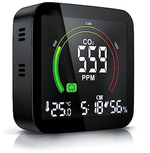 Brandson - Moniteur de qualité de l'Air 5 en 1, Détecteur de CO2, Moniteur de Dioxyde de Carbone, Température, Humidité - USB - pour Maison, Bureau, Salle de Sport, Voiture
