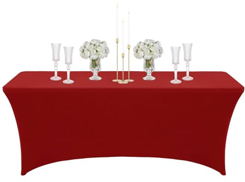 Mantel Mesa Rectangular de Spandex Elastico,6 Pies Rojo Vino Mantel Antimanchas Impermeable Duradero Lavable,para Cubre Mesas Bodas Bares Artesanías Exposiciones,Comedor,Cocina,Fiestas Cumpleaños