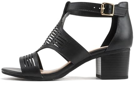 Soda “Norway” ~ Women Open Toe Closed Back Counter Cutout Upper Low Block Heel Sandal with Adjustable Ankle Strap (Black Pu, US Footwear Size System, Adult, Women, Numeric, Medium, 8)