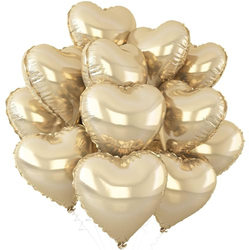 Champagne Gold Heart Balloons,12Pcs Light Gold Heart Shaped Foil Balloons,18Inch Helium Polyester Film Balloon for Baby Shower Birthday Anniversary Wedding Party Decorations