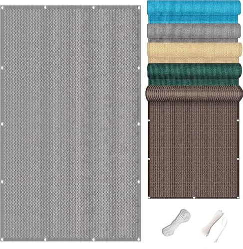 Pantalla Privacidad Balcón 0.6 x 7 m Resistente Al Viento Transpirable Valla Privacidad para Jardín Malla Ocultacion Exterior con Cuerda Bridas para Jardín, Gris Claro