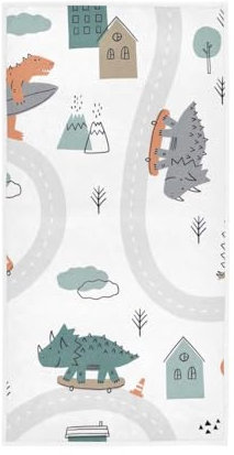 GAIREG Niedliche Cartoon-Dino auf Skateboard-Handtücher, Handtücher und Waschlappen für Badezimmer, 38,1 x 76,2 cm