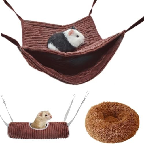 bangminda Kleintier-Hängematte Frettchen-Hängematte Hängematte Tunnelkäfig Kleintierhöhle für Chinchilla Igel Meerschweinchen Versteck Spielzeug Plüsch-Haustierbett für Käfig Ratten Hamster (Braun)