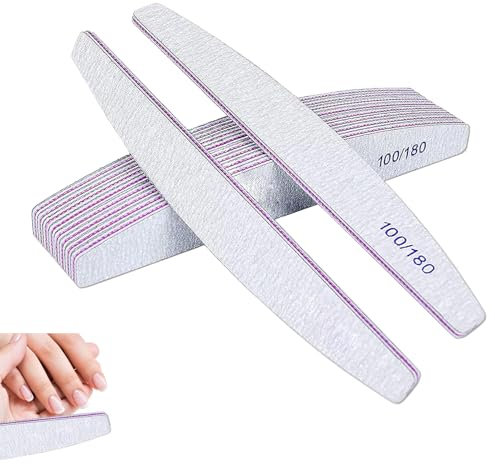 Kafeiya 10 Pezzi Lime per Unghie,Lima per Unghie 100/180 a Doppia Faccia lavabile,Professionale Mezza luna Bilaterale Strumenti per la Cura Degli Unghie,per Uso Domestico e Salone,Grigio