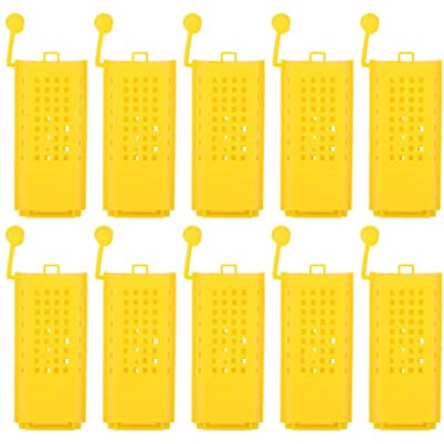 NYSUZHOUJI Kunststoffkäfige für Bienenköniginnen, wartungsfähig, leicht, tragbar, klein, 10 Stück, unverzichtbares Imkerwerkzeug, Gelb, 8 x 3,8 x 1,2 cm