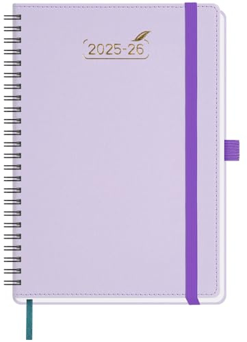 BEZEND 2026 Diary A5 Week to View with 2 Columns (Jul 25-Dec 26) Spiral. 18-Month Appointment Book with Dual Schedule, Notes, Monthly Tabs & Pocket, PU Leather Softcover, Lilac