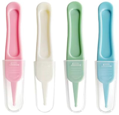 Baby Nasenpinzette, 4 Stück Nase Reinigung Pinzette, Rundkopf Pinzette, Kunststoff Pinzette, für Nasenreinigung, Schonend und Sicher