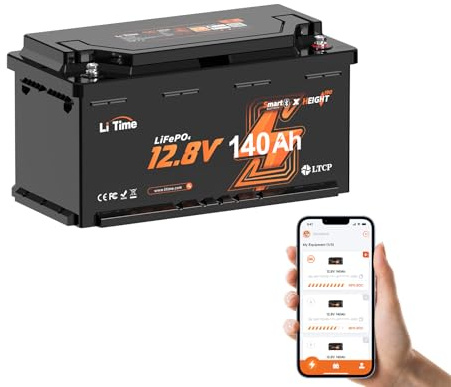 LiTime 12V 140Ah H190 DIN H8 L5 LiFePO4-Batteri med Bluetooth för Husbil | H190, DIN H8 L5, Bluetooth, 100A BMS, Lågtemperaturskydd, Upp till 15000 Cykler vid 60 % DOD, för Husbilar