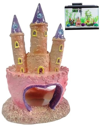 Fischhaus für Aquarium, Fischhöhle aus Kunstharz, Aquarium-Dekorationsschloss mit 3 Dächern, Aquariumschloss für Fische, Reptilien, Aquarium, Landschaftsdekoration, Aquariumzubehör