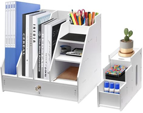 CROWNSHOP Desk Organiser Multifunctional Marker Organiser with Drawer and Paper Box Desk Supplies Organisers Office Marker Storage for Office School and Home