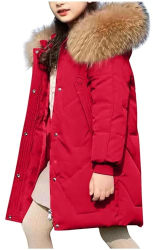 duxyoz Kids Girl Snow Hooded Jackets winter warm Thick Coats with Detachable Fur Hood Long Sleeve Padded Long Overcoat thicken thermal Snowsuit Quilted Jacket School Coats Outwear 8-9 Years