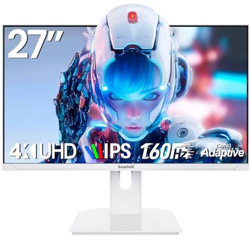Gawfolk 27 Inch 4K Gaming Monitor 160Hz, White PC Computer Monitors UHD 3840 x 2160p, IPS Screen for Home & Office, Freesync, DP 1.4, HDMI 2.1, Eye Care, Wall Mount Compatible