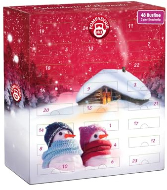 Pompadour Calendario d'Avvento, Infusi e Tisane Assortite, 48 Bustine, Ideali per le Fredde Sere di Inverno, Senza Lattosio, Senza Glutine e Allergeni, Vegan