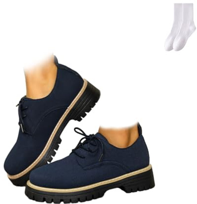Mocasines gruesos casuales de punta redonda con cordones para mujer, ligeros y cómodos, con plataforma, antideslizantes, para negocios, oficina, trabajo, azul marino, 40 EU
