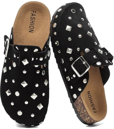 Clogs for Women Mens Suede Clogs Adjustable Buckle Comfort Slippers Fashion Studded Slip On Slippers Potato Shoes with Arch Support