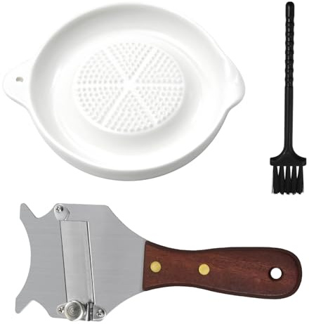 MSIHEY Rallador de jengibre de cerámica con cepillo, blanco, redondo, 11 x 9,2 cm, para ajo, compota de manzana, limón, jugo de jengibre