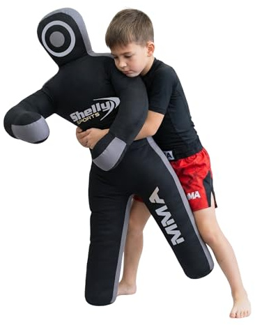 Shelly - Ciuccio per sacco da boxe per bambini, per arti marziali, boxe, karate, jiu, jitsu, brasiliano, per arti marziali, boxe, karate, allenamento, senza imbottitura (nero/grigio)