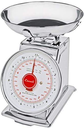 Escali DS115B Mercado Retro Classic Mechanical Dial Stainless Steel Scale, Removeable Bowl, Tare Functionality, 11lb Capacity, Stainless