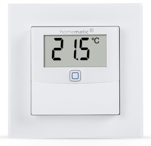 Homematic IP Smart Home Temperatur- und Luftfeuchtigkeitssensor mit Display – innen, steuert Heizkörper/Fußbodenheizung per App, Alexa, Google Assistant, Temperaturmessung, Energie sparen, 150180A0