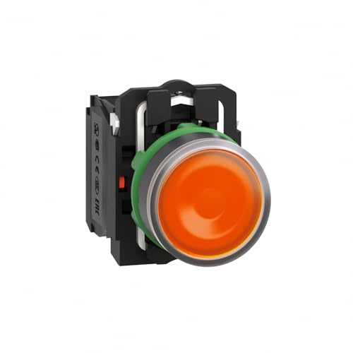 Schneider Electric Harmony XB5 - Illuminated Push Button Switch, Plastic, Spring Return, 1NO + 1NC, 24 V AC/DC, 22 mm Mount, Flush Operator Profile, XB5AW35B5, Orange
