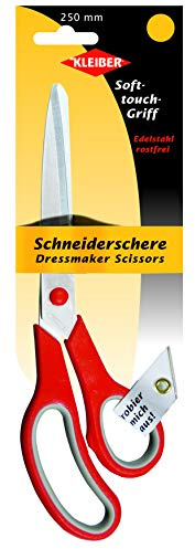 Kleiber Dressmaking Scissors 250mm (10 Inch) - Stainless Steel Fabric Scissors with Soft-Grip Handle & Bent Blade - Sharp Sewing Scissors for Cutting Fabric, Leather & Craft - Tailor Shears, Red