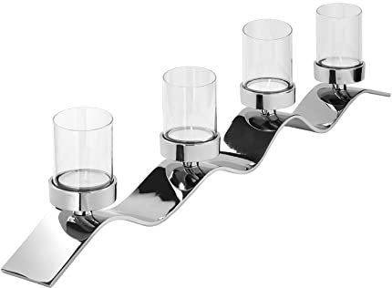 Fink - EZ-Wave/Teelichhalter - Aluminium vernickelt - silberfarben - 4-flammig - L.54 cm - Lieferung ohne Glasaufsätze