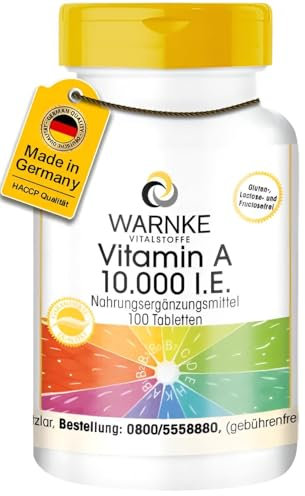 Vitamina A 10.000 U.I. – Retinol en cápsulas – Vegano – 100 Comprimidos | Warnke Vitalstoffe - Calidad de farmacia alemana