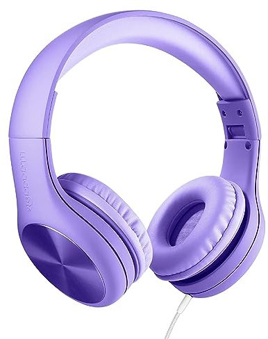 LilGadgets Connect+ Pro - Auriculares para niños con Cable, diseñados Pensando en la Comodidad de los, Plegables para Colocar sobre Las Orejas con micrófono en línea, niños pequeños, Color Morado