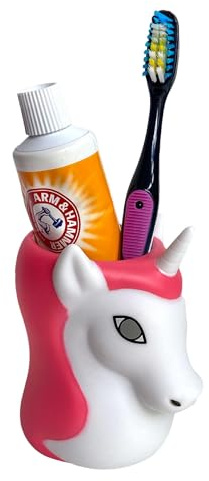 Kids Toothbrush Holder Toothbrush Organizer – Durable Silicone Animal Tooth Brush Holder – Easy to Clean Toothbrush and Toothpaste Holder – Toothbrush Holders for Bathrooms by Lily’s Home [Unicorn]
