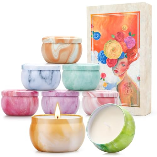 Aromatherapy Candle Gift Set for Women, 8 Pack Fruity Floral Soy Wax Candles, Artist-Designed Gift Box